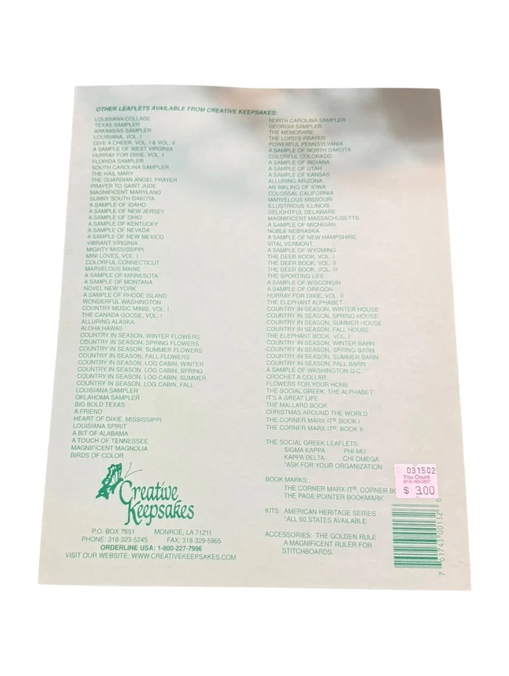 Creative Keepsakes Florida Sampler Cross Stitch Pattern CK132